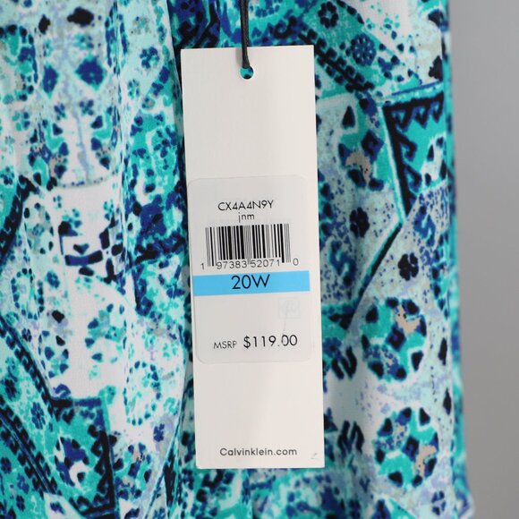 NWT CALVIN KLEIN Faux Wrap Stretch Sheath Dress Printed Blue Multi Size 20W - Picture 7 of 10